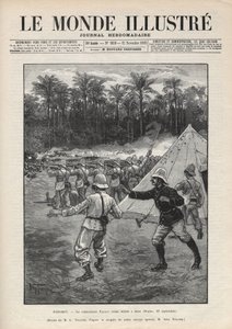 Andre Dahomey-krig (1892-1894): den franske sjefen Faurax død under slaget ved Dogba 19. september 1892 i Dahomey (nå Benin). En avis. Gravering i “Le monde illustree”” fra 1892. Privat samling. av Anonymous Anonymous