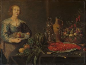 Tjener ved et spiskammerbord, ca. 1635–1645 (olje på kobber) av Anonymous Anonymous
