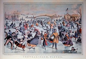 Skøyter på den frosne innsjøen Central Park i New York City, USA. Privatsamling fra 1800-tallet av Anonymous Anonymous