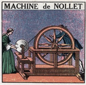 Statiske maskiner: maskinen til abbeden Jean Antoine Nollet (Jean-Antoine) (1700-1770) oppfunnet i 1740. Anonym illustrasjon fra 1925. Privat samling. av Anonymous Anonymous