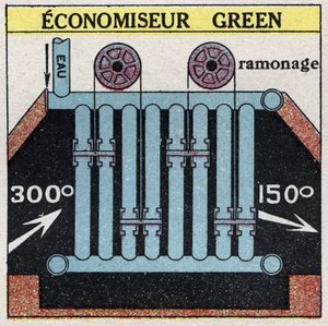 Dampgeneratorer: Grønn economizer for en kjele. Anonym illustrasjon fra 1925. Privat samling. av Anonymous Anonymous