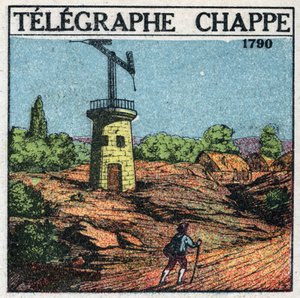 Telegraf: telegraf av Claude Chappe (1765-1805) i 1790. Anonym illustrasjon fra 1925. Privat samling. av Anonymous Anonymous