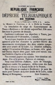 Telegrafiske nyheter om Tours of 9/12/1870 av Léon Gambetta. av Anonymous Anonymous