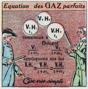 Temperature and expansion: perfect gas equation obtained through the law of Louis-Joseph Gay-Lussac (Louis Joseph Gay Lussac) (1778-1850) and the law of Edme Mariotte (ca. 1620-1684). Anonymous illustration from 1925. Private collection. av Anonymous Anonymous