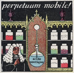 Temperature and expansion: the “mobile perpetuum”, the first thermometer used by apothecaries in the 16th century. Anonymous illustration from 1925. Private collection. av Anonymous Anonymous