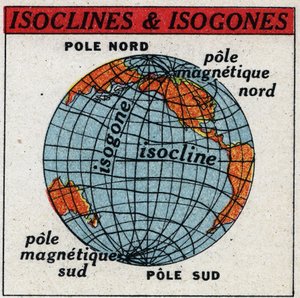 Terrestrial magnetism: Magnetic map showing isoclins and isogones. Anonymous illustration from 1925. Private collection. av Anonymous Anonymous