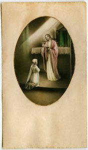 Eukaristien, nattverden, alterets sakrament: et barn foran Jesus (gravering) av Anonymous Anonymous