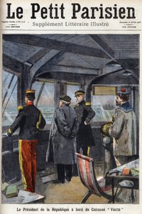 Republikkens president Armand Fallieres (1841-1931) ombord på Cuirasse "" Verite"". En av avisen "" Le petit parisien"" den 26.07.1908. Privat samling. av Anonymous Anonymous