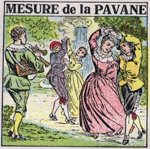 Kunsten å lyde: måle pavane (dans). Anonym illustrasjon fra 1925. Privat samling. av Anonymous Anonymous