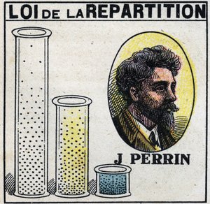 Atomene: distribusjonsloven av Jean Perrin (1870-1942). Anonym illustrasjon fra 1925. Privat samling. av Anonymous Anonymous