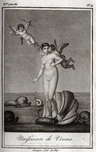 The birth of Venus (Birth of Venus). Engraving from 1819 in “Lettres a Emilie sur la mythologie” by Charles Albert Demoustier (1760-1801). Private collection. av Anonymous Anonymous