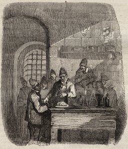 Kantinen til Brest-fengselet på 1800-tallet. Gravering i «Fangernes historie fra deres skapelse til i dag» (1877) av Pierre Zaccone (1817-1895) (Colonia Penale - Straffekoloni). Privat samling. av Anonymous Anonymous