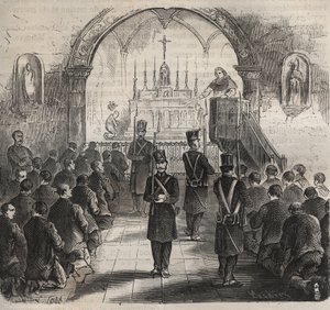 Kapellet i Toulon-fengselet på 1800-tallet. Gravering i «Fangernes historie fra deres skapelse til i dag» (1877) av Pierre Zaccone (1817-1895) (Colonia Penale - Straffekoloni). Privat samling. av Anonymous Anonymous