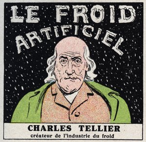 Den kalde industrien: kunstig kulde oppfunnet av Charles Tellier (1828-1913). Anonym illustrasjon fra 1925. Privat samling. av Anonymous Anonymous