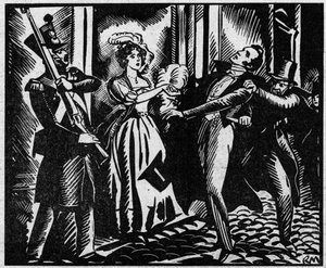 The death of the Duke of Berry (1778-1820) on 13/02/1820 at the Royal Academy of Music”” Nevøen til kong Louis XVIII blir myrdet i operaen av Louvel, en republikaner som ønsker å slukke det kongelige dynastiet. Illustrasjon hentet fra "" Le petit journal i av Anonymous Anonymous