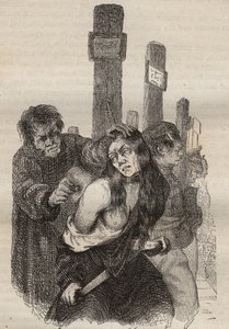 Merket ved fengselet i Rochefort på 1800-tallet. Gravering i «Fangernes historie fra deres skapelse til i dag» (1877) av Pierre Zaccone (1817-1895) (Colonia Penale - Straffekoloni). Privat samling. av Anonymous Anonymous