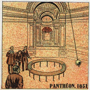 The pendulum: experience of Leon Foucault (1819-1868) at the Pantheon in 1851 and demonstrating the rotation of the Earth. Anonymous illustration from 1925. Private collection. av Anonymous Anonymous
