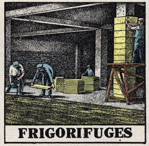 The refrigeration industry: refrigerators. Anonymous illustration of 1925. Private collection. av Anonymous Anonymous