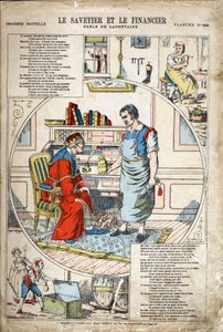 Spareren og finansmannen. Anonym illustrasjon for Les Fables av Jean de LA FONTAINE (Lafontaine) (1621-1695). Avbildning av Pont-a-Mousson, ca 1880. Privat samling. av Anonymous Anonymous
