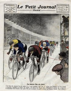 The six-day race: Piet van Kempen (1898-1985), Alfred Grenda, Seres and Maurice Brocco (1883-1965) during the sprint. Engraving in Le Petit Journal illustre, on 16/04/1922 av Anonymous Anonymous