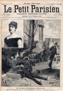 Selvmordet til general Georges Boulanger (1837-1891) på kirkegården i Ixelles i Belgia foran Madame Bonnemains grav. Gravering i “” Le petit Parisien”” fra 1891. Privat samling. av Anonymous Anonymous