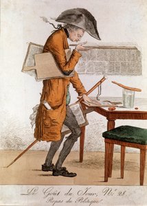 Dagens smak: Karikaturpolitisk lunsj på jobben som journalist. Gravering sent på 1700-tallet fra begynnelsen av 1800-tallet Privat samling av Anonymous Anonymous