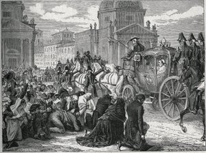 Det triumferende inntoget til pave Pius VII (Pio) (1742-1823) i Roma (Roma) 24. mai 1814. Gravering fra 1800-tallet. Privat samling. av Anonymous Anonymous