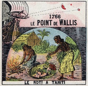 Tid: punktet til Samuel Wallis (1728-1795) i 1766 som gjør det mulig å vite lengdegraden til punktet der den befant seg i forhold til avstanden mellom stjernene og månen. Anonym illustrasjon fra 1925. Privat samling. av Anonymous Anonymous