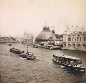Universell utstilling av 1900 - Exposition Universelle de 1900 i Paris: Panoramautsikt over Seinen, venstre bredd - privat samling av Anonymous Anonymous