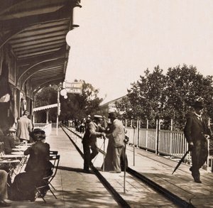 Universal Exposition of 1900 - Exposition Universelle de 1900 i Paris: Det rullende fortauet - privat samling av Anonymous Anonymous