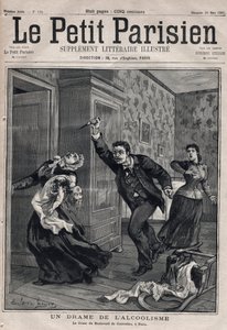 Ulike fakta: et drama om alkoholisme - Le crime du Boulevard de Courcelles i Paris - Gravering i "Le petit Parisien"" fra 1891 - Privat samling av Anonymous Anonymous