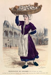 Grønnsakselger i Paris på 1500-tallet (i bakgrunnen utsikt over det tidligere regnskapskammeret, batie under Louis XI og brulee 27. oktober 1737) - Grønnsakselger av Anonymous Anonymous
