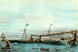 Vessel a wheel la Victoria”” servering between Boulogne sur mer og Folkestone””” Gravering fra 1800-tallet. Privat samling av Anonymous Anonymous