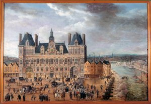 Utsikt over Place de Greve og rådhuset i Paris under en offentlig fest rundt 1640 Anonymt maleri, olje på tre av Anonymous Anonymous