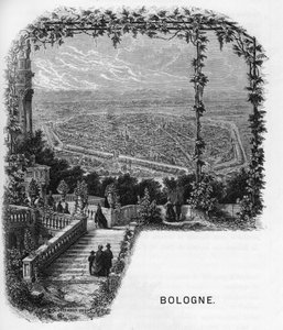 Utsikt over byen Bologna (Bologna), Italia gravering fra 1859 i "" galleriene i Europa - Italia "" av armengaud. Privat samling. av Anonymous Anonymous