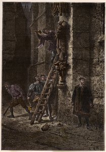 Religionskrig - Ikonoklasme - Ødeleggelse av hellige gjenstander av kjettere (protestanter) på 1500-tallet i Frankrike - Kjettere ikonoklaster i Frankrike - Ikonoklastisk raseri - Protestanter ødelegger bilder av Maria og Kristus-barnet - gravering fra ""  av Anonymous Anonymous