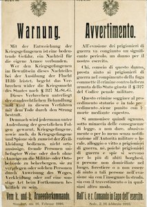Advarsel etter rømningen av italienske krigsfanger den 16. februar 1916 og ba den østerrikske befolkningen om ikke å hjelpe dem (gravering av Anonymous Anonymous