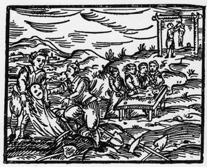 Hekser som avskrekker de døde på en kirkegård - "" Compendium Maleficarum"", avtaler om hekser, deres ondskap og deres sortering av Francesco Maria Guazzo eller Guaccio eller Guaccius (15?? -16??) 1608 privatsamling av Anonymous Anonymous