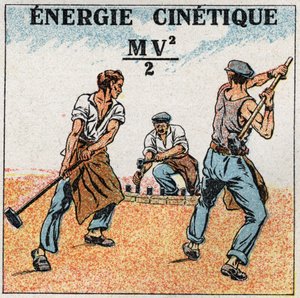 Arbeid og kraft: beregning av kinetisk energi. Anonym illustrasjon fra 1925. Privat samling. av Anonymous Anonymous