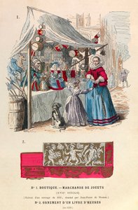 topp En leketøysbutikk fra 1600-tallet/nederst et ornament fra en timebok fra 1500-tallet - Lekebod av Anonymous Anonymous