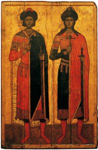 De hellige Boris og Gleb, midten av det 14. århundre. av Anonymous Russian icon painter
