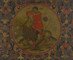 Samson Fighting the Lion, tidlig på 1700-tallet av Anonymous Russian icon painter