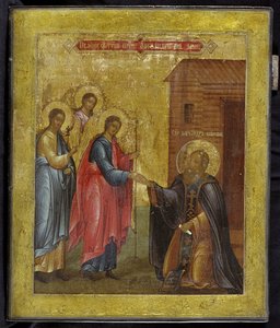 Åpenbaringen av den hellige treenighet til den hellige Alexander Svirsky, 1800-tallet av Anonymous Russian icon painter