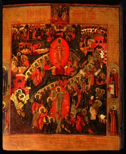 Nedstigningen til helvete, med utvalgte hellige, slutten av 1600-tallet. av Anonymous Russian icon painter