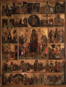The Glorification of the Virgin Akathist Hymn to the Allerhelligste Theotokos, 1300-tallet av Anonymous Russian icon painter