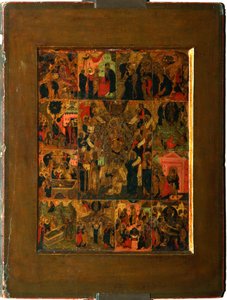 The Glorification of the Virgin Akathist Hymn to the Allerhelligste Theotokos, tidlig på 1600-tallet. av Anonymous Russian icon painter