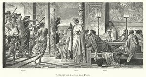 Bankett av Agathon og Platon, antikkens Hellas (gravering)