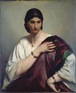 Lucrezia Borgia; Portrett av en romersk kvinne i hvit tunika og rød kappe, ca. 1862-66 (olje på lerret) av Anselm Feuerbach