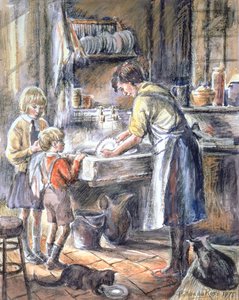 Helping with the Washing Up, 1975 (wc og fargestift)