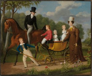 Portrett av en gentleman, sies å være den russiske arkitekten Voronikhin på eiendommen til Pavlovsk-palasset, med sin kone og barn av Anthelme Francois Lagrenee